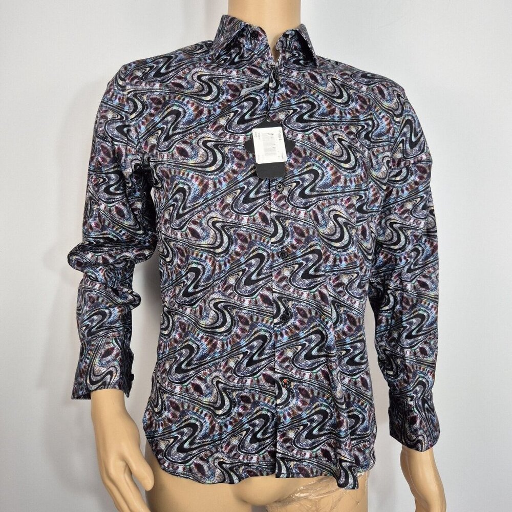 Visconti Black Men's Size S stretch Button up Long Sleeve shirt Multicolor (45) - Picture 2 of 9
